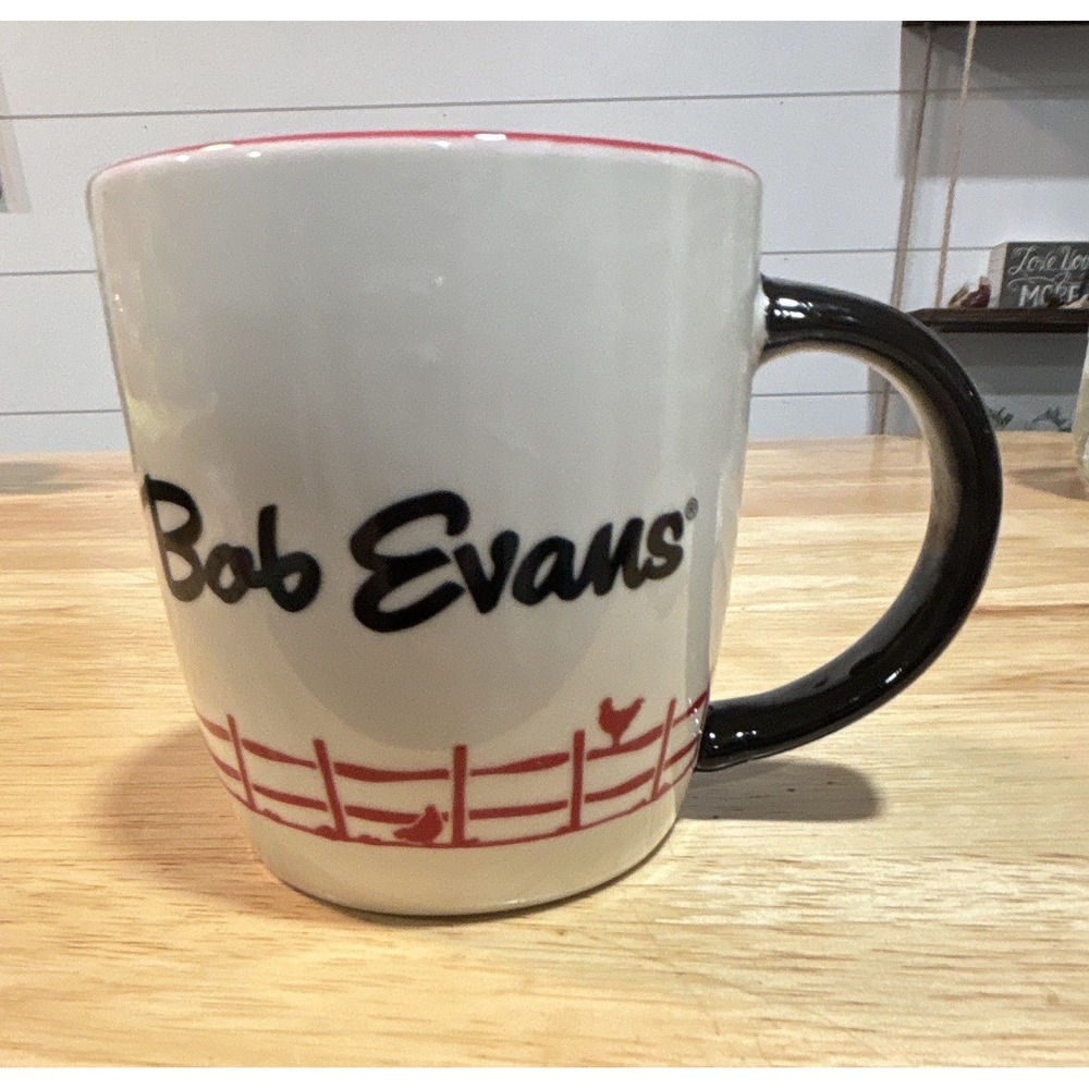 Vintage Bob Evans Down on the Farm Coffee Mug White/Black/Red